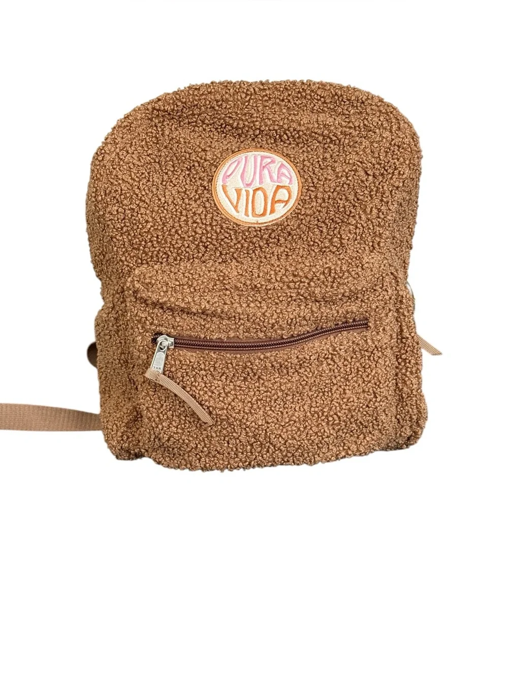 Pura Vida Teddy Bear Mini Daypack Brown Sherpa Fleece Backpack NWT